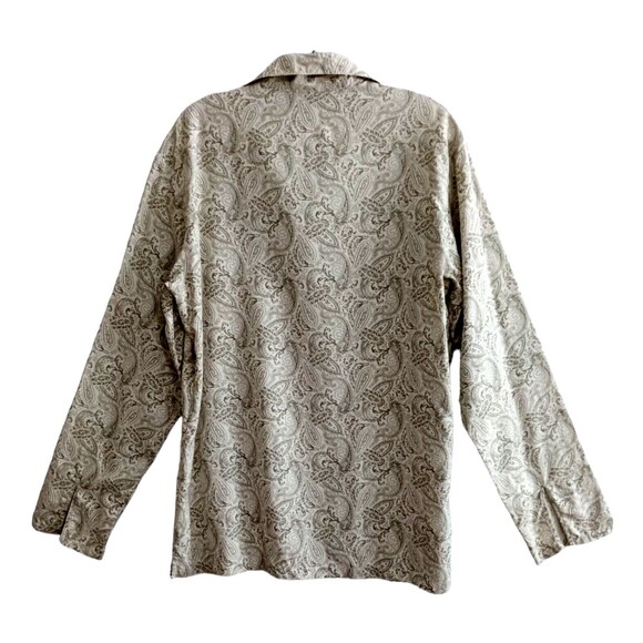 SILK ICON  Silk Tunic Top Blouse Medium White Green Paisley Print Long Sleeves - Picture 2 of 10